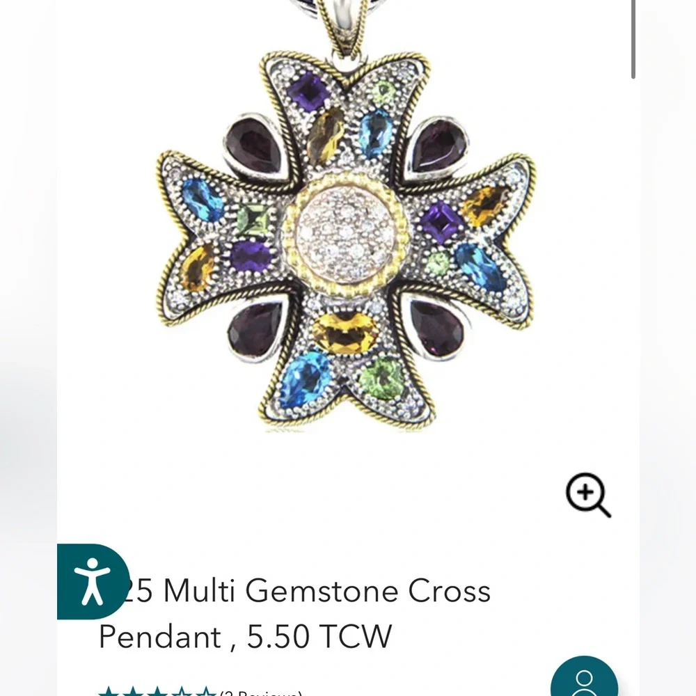 EFFY Sterling Silver and 18k Yellow Gold Multi Gemstone & Diamond Cross Pendant - Picture 12 of 12